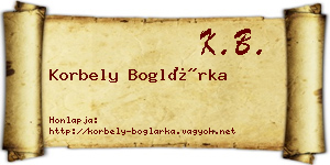 Korbely Boglárka névjegykártya